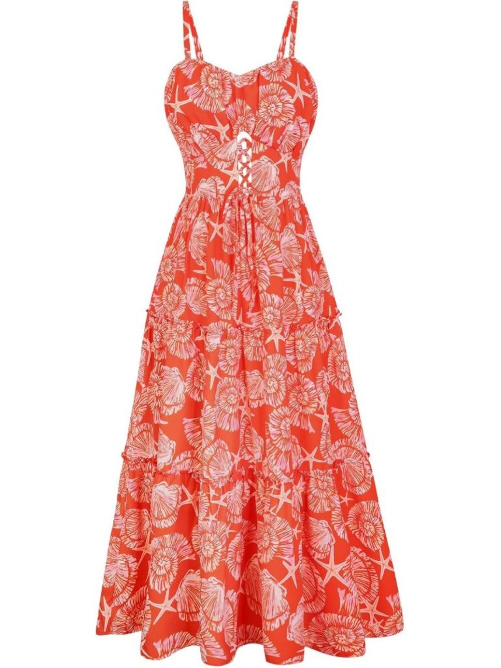 Women's Orange White Boho Floral Maxi Sundress Summer Beach Flowy Dress